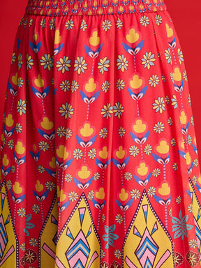 Pink Floral Georgette Short Kurta With A Line Kali Palazzo-Shae By SASSAFRAS
