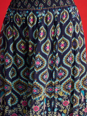 Navy Floral Georgette Short Kurta With A Line Kali Palazzo-Shae By SASSAFRAS