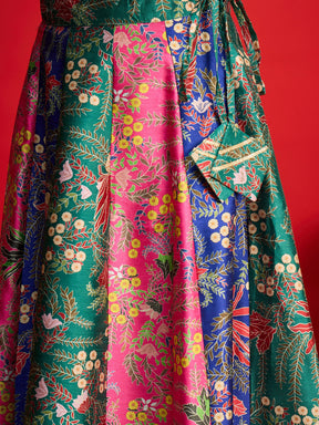 Green Multi Floral Anarkali Skirt With Crop Top-Shae By SASSAFRAS