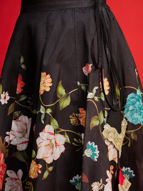 Black Velvet Full Sleeve Crop Top With Anarkali Skirt-Shae By SASSAFRAS