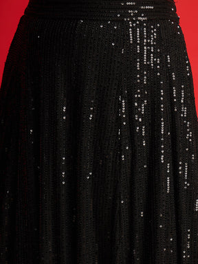 Black Sequins Sleeveless Crop Top With Anarkali Skirt-Shae By SASSAFRAS