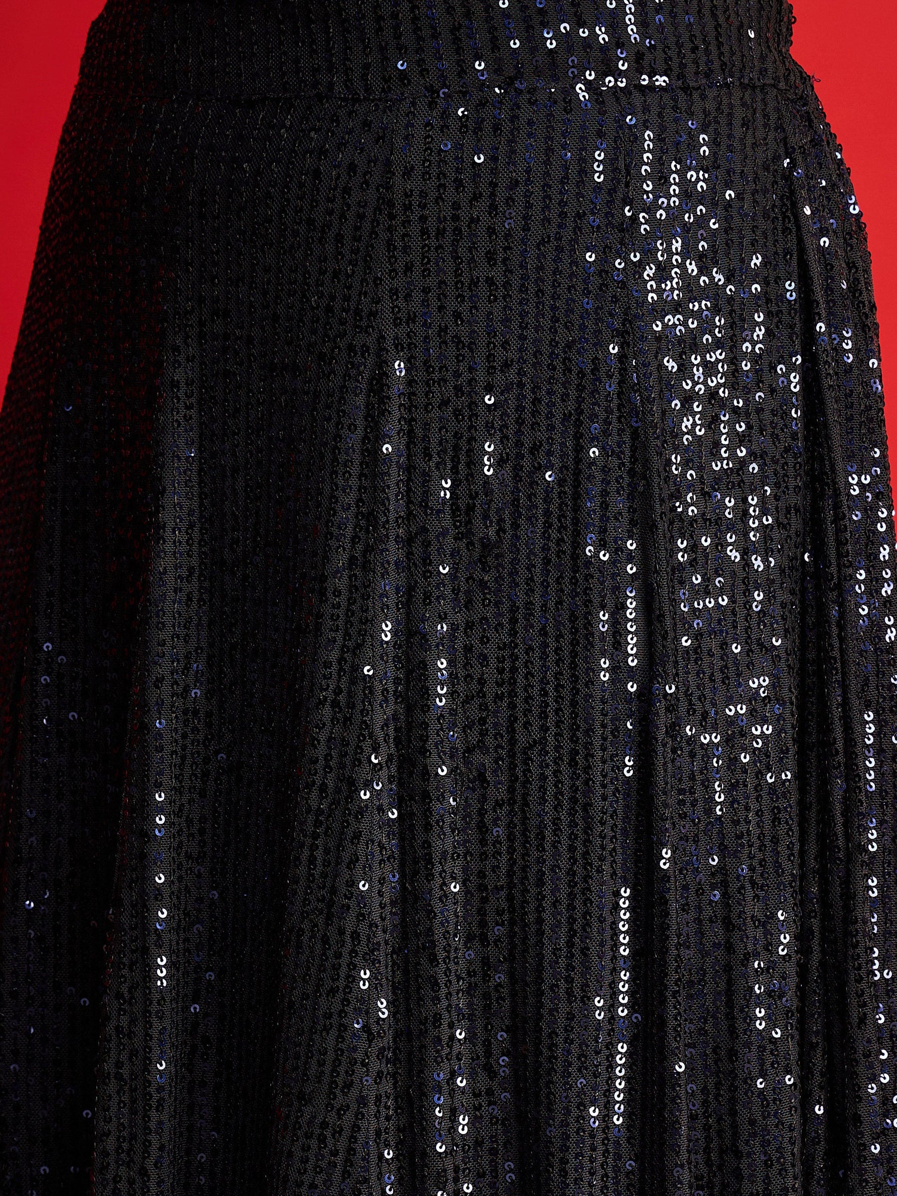 Navy Sequins Sleeveless Crop Top With Anarkali Skirt-Shae By SASSAFRAS