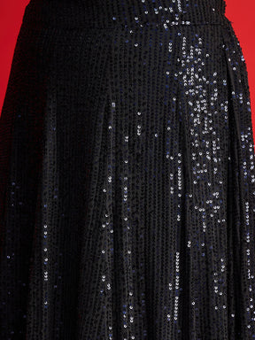 Navy Sequins Sleeveless Crop Top With Anarkali Skirt-Shae By SASSAFRAS