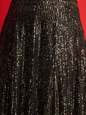 Black With Golden Sequins Sleeveless Crop Top With Anarkali Skirt-Shae By SASSAFRAS