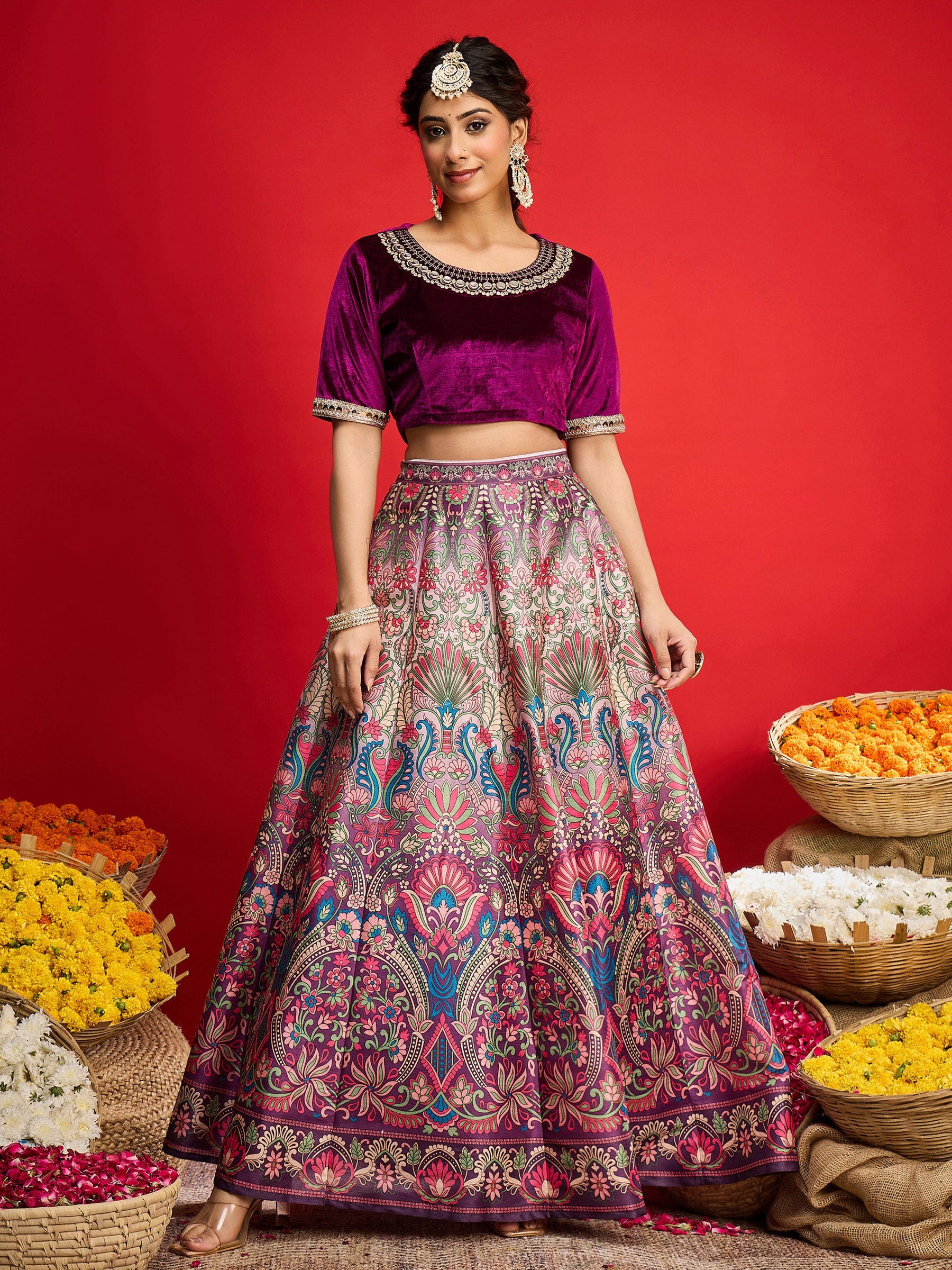 Purple Velvet Top With Anarkali Skirt -Shae By SASSAFRAS