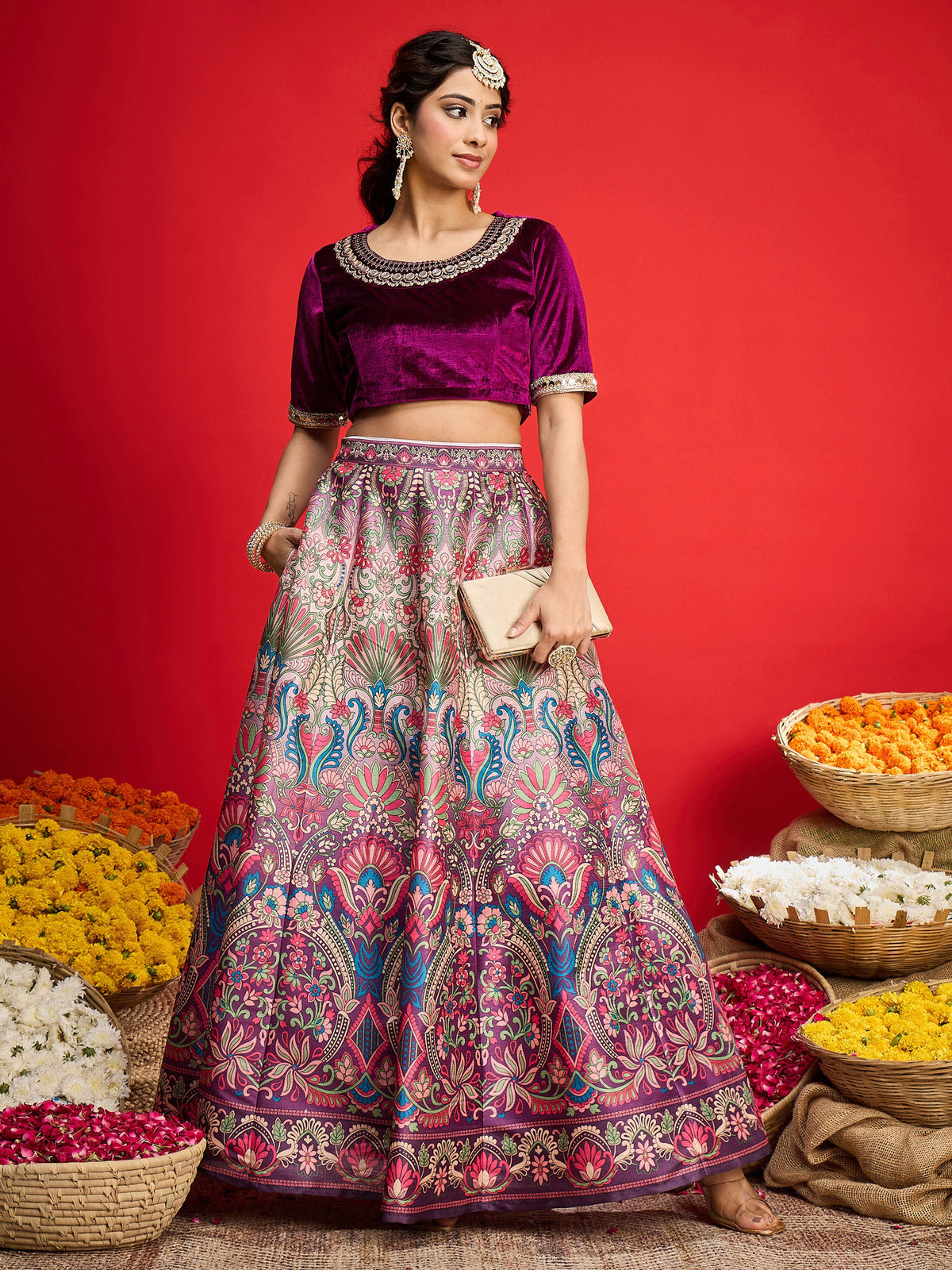 Purple Velvet Top With Anarkali Skirt -Shae By SASSAFRAS