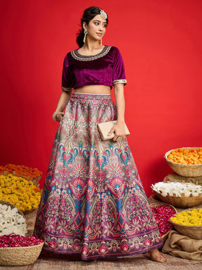 Purple Velvet Top With Anarkali Skirt -Shae By SASSAFRAS
