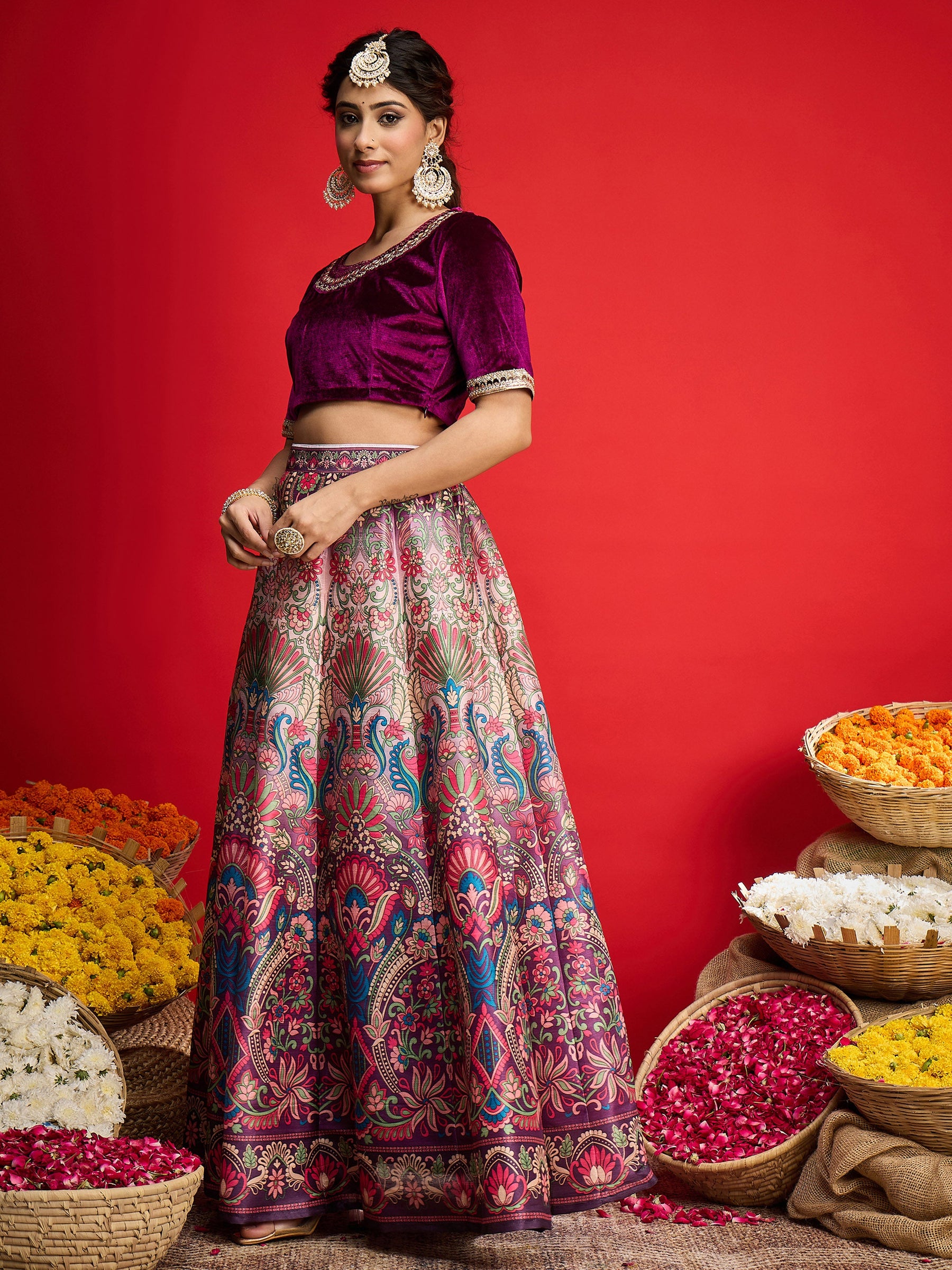 Purple Velvet Top With Anarkali Skirt -Shae By SASSAFRAS