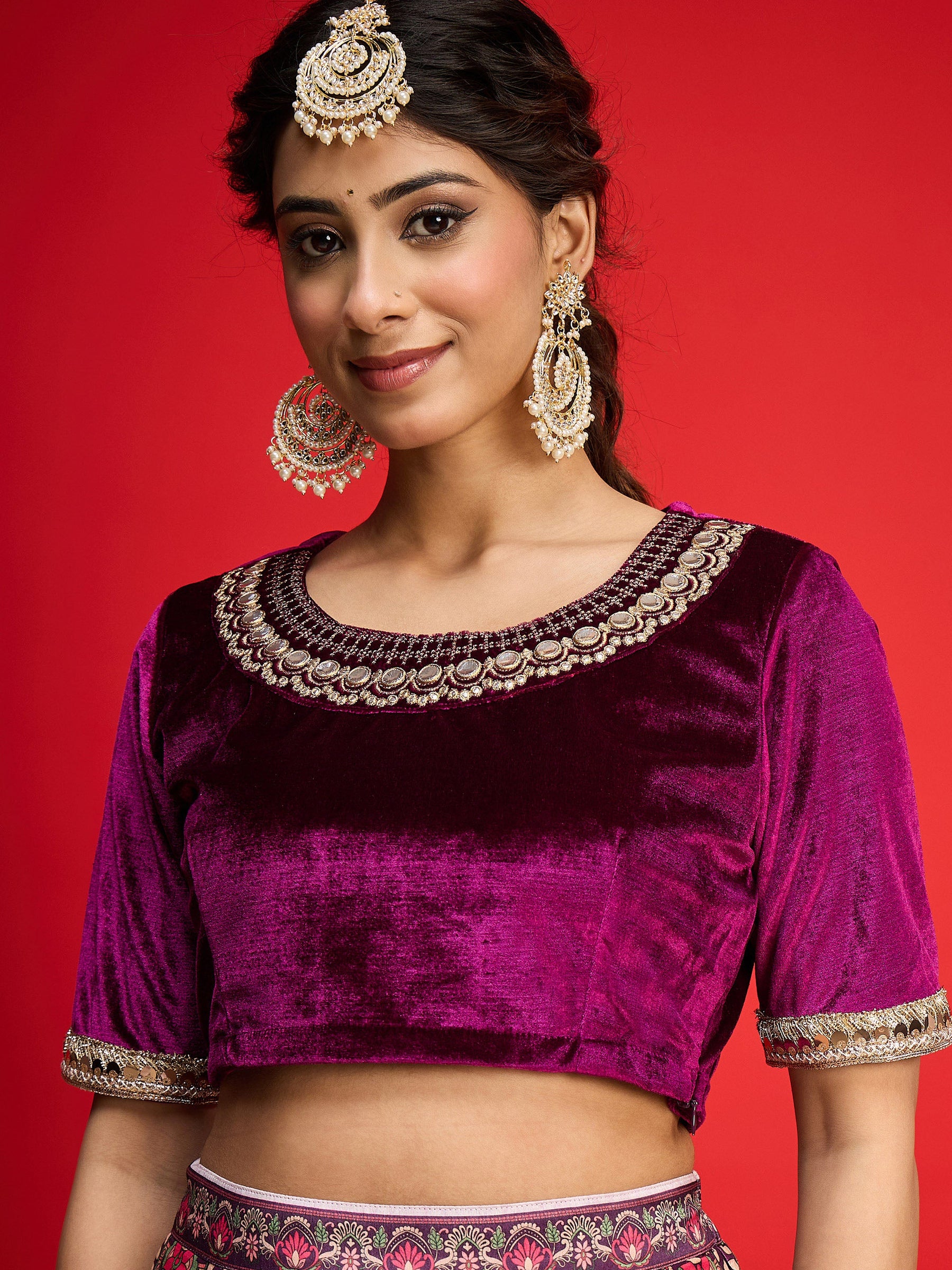 Purple Velvet Top With Anarkali Skirt -Shae By SASSAFRAS