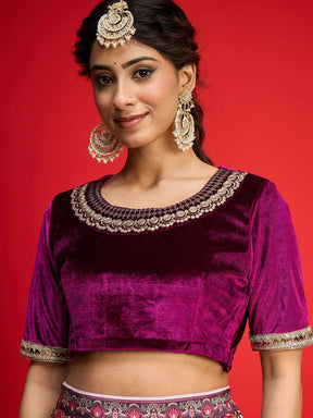 Purple Velvet Top With Anarkali Skirt -Shae By SASSAFRAS