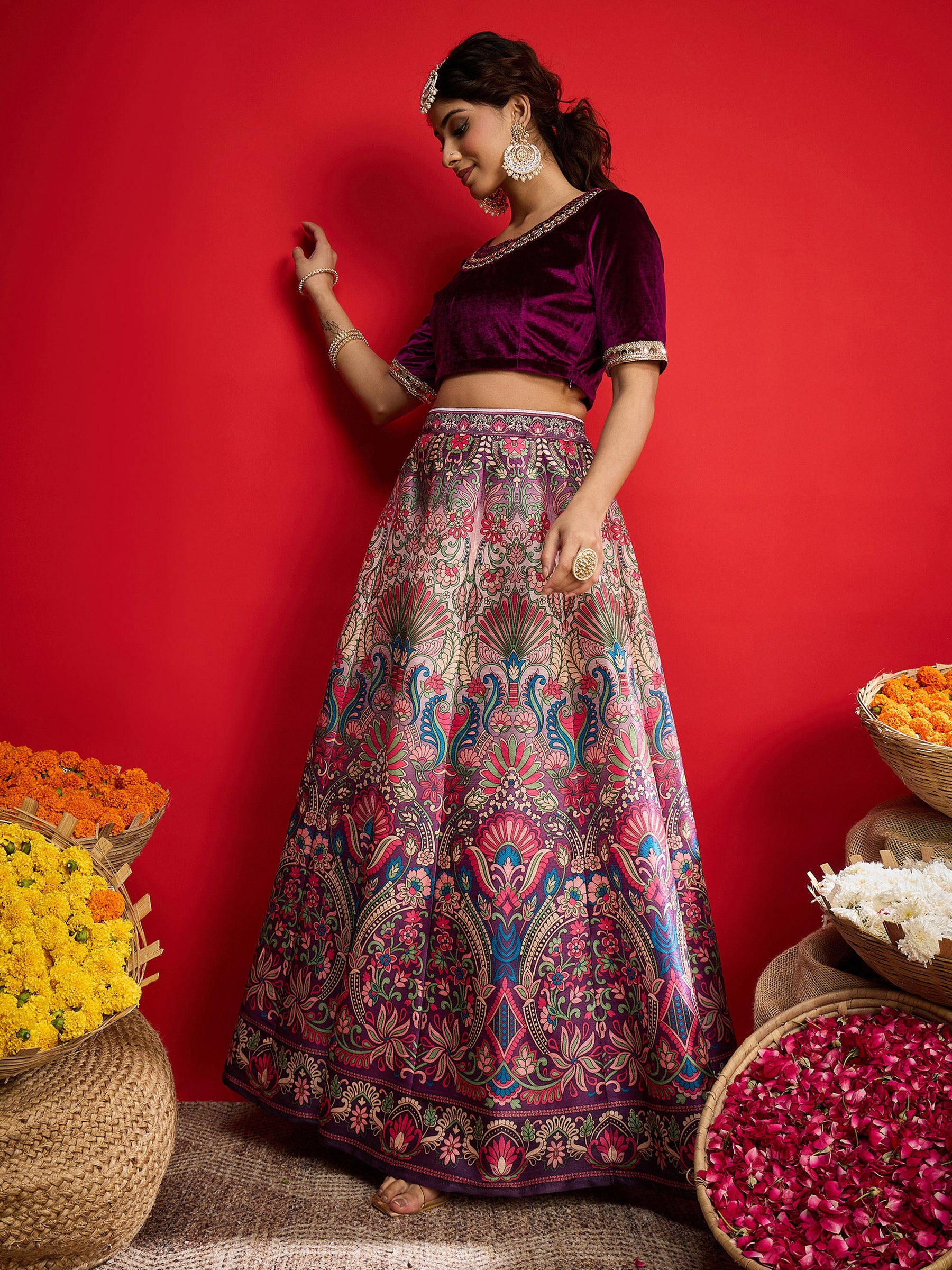 Purple Velvet Top With Anarkali Skirt -Shae By SASSAFRAS