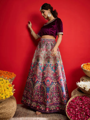 Purple Velvet Top With Anarkali Skirt -Shae By SASSAFRAS