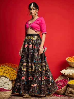 Fuchsia Poly Silk Crop Top With Anarkali Skirt -Shae By SASSAFRAS