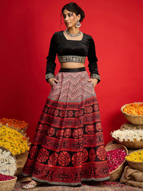 Black Velvet Crop Top With Anarkali Skirt -Shae By SASSAFRAS