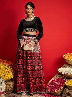 Black Velvet Crop Top With Anarkali Skirt -Shae By SASSAFRAS