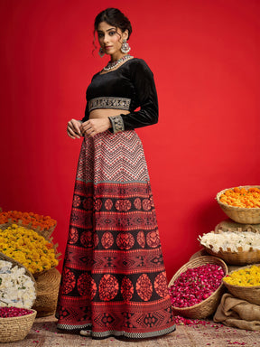 Black Velvet Crop Top With Anarkali Skirt -Shae By SASSAFRAS