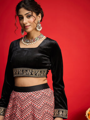 Black Velvet Crop Top With Anarkali Skirt -Shae By SASSAFRAS