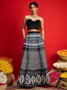 Black Velvet Bustier Top With Anarkali Skirt -Shae By SASSAFRAS