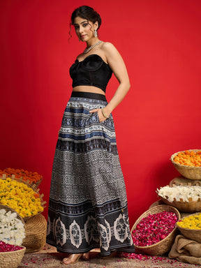 Black Velvet Bustier Top With Anarkali Skirt -Shae By SASSAFRAS