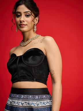 Black Velvet Bustier Top With Anarkali Skirt -Shae By SASSAFRAS