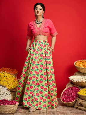 Pink Dupion Silk Crop Top With Anarkali Skirt -Shae By SASSAFRAS