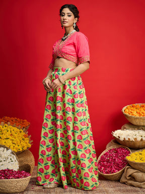 Pink Dupion Silk Crop Top With Anarkali Skirt -Shae By SASSAFRAS
