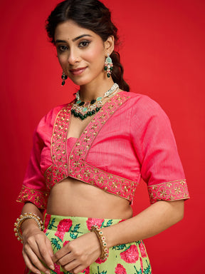 Pink Dupion Silk Crop Top With Anarkali Skirt -Shae By SASSAFRAS