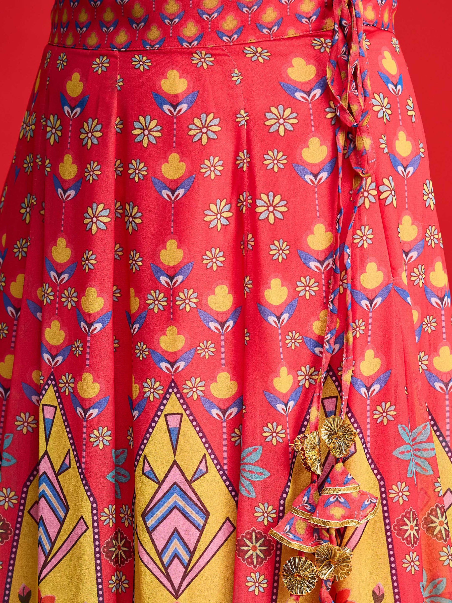 Blue Velvet Crop Top With Anarkali Skirt -Shae By SASSAFRAS