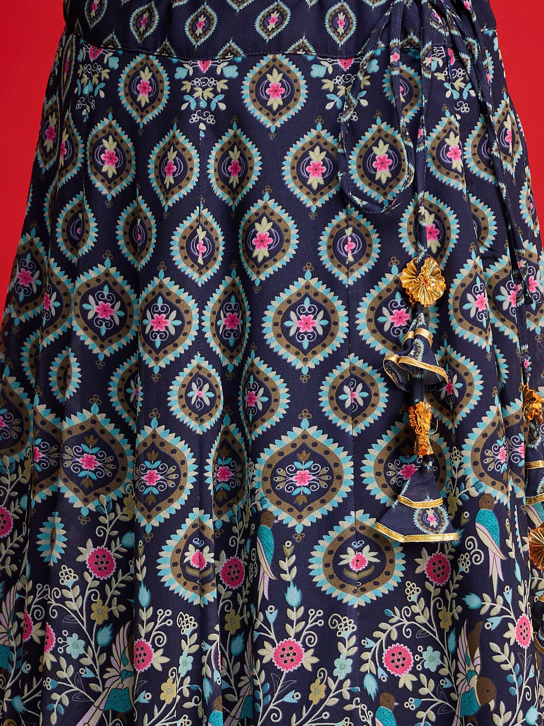 Navy Velvet Crop Top With Anarkali Skirt -Shae By SASSAFRAS