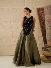Black Velvet Top With Crinkled Anarkali Skirt-Shae by SASSAFRAS