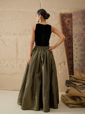 Black Velvet Top With Crinkled Anarkali Skirt-Shae by SASSAFRAS
