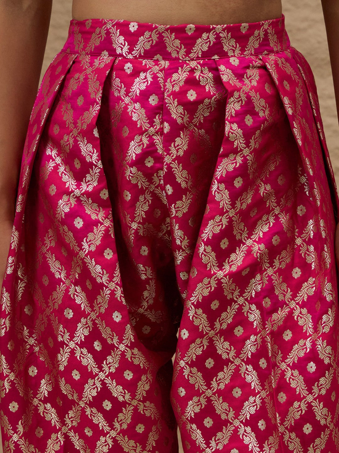 Fuchsia Velvet Embroidered Short Kurta With Farshi Salwar-Shae by SASSAFRAS