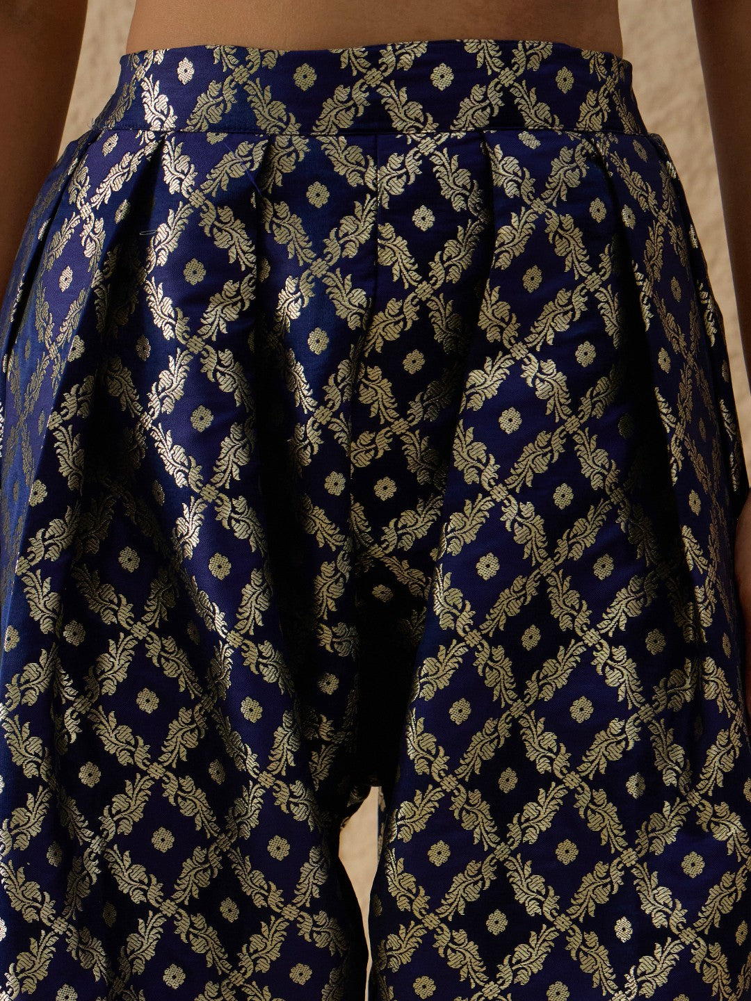 Navy Velvet Embroidered Short Kurta With Farshi Salwar-Shae by SASSAFRAS