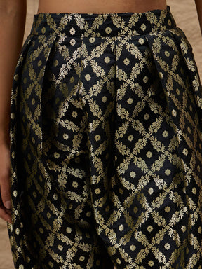 Black Velvet Embroidered Short Kurta With Farshi Salwar-Shae by SASSAFRAS