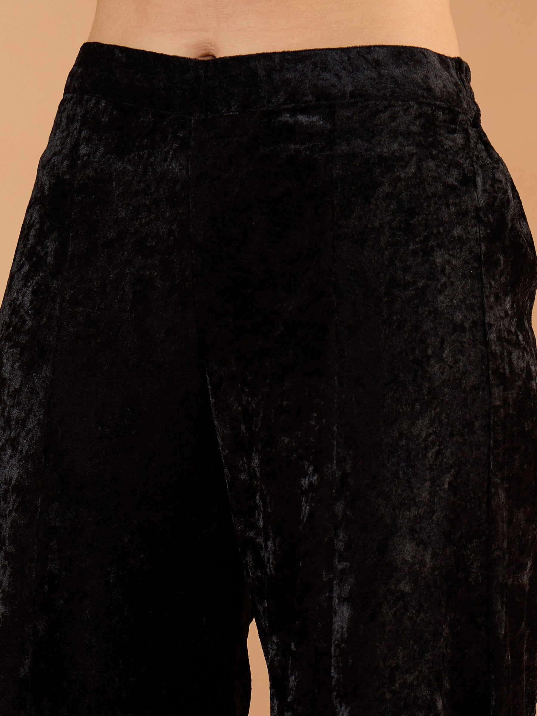 Black Velvet Embroidered V Neck Peplum Top With Palazzos-Shae by SASSAFRAS