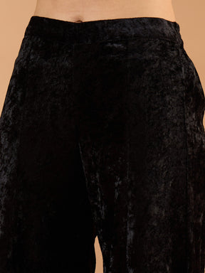 Black Velvet Embroidered V Neck Peplum Top With Palazzos-Shae by SASSAFRAS