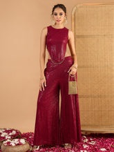 Maroon Sequence Top With A-Line Palazzos-Shae By SASSAFRAS