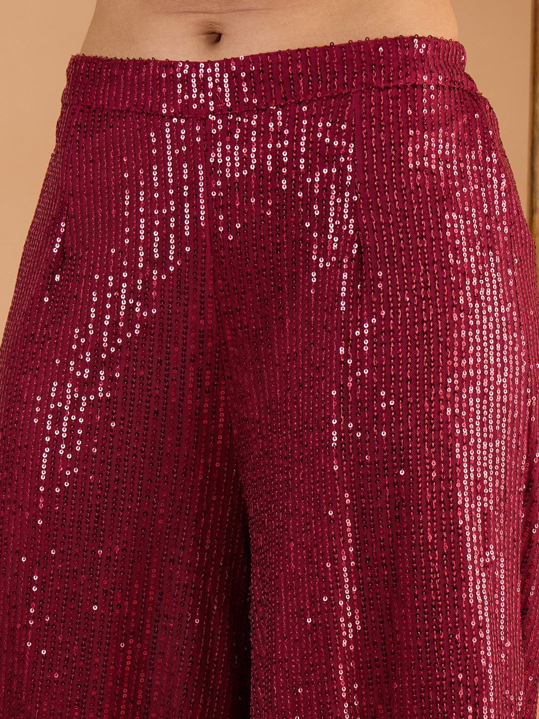 Maroon Sequence Top With A-Line Palazzos-Shae By SASSAFRAS