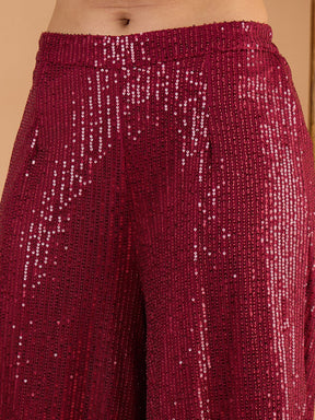 Maroon Sequence Top With A-Line Palazzos-Shae By SASSAFRAS