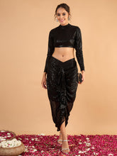 Black sequence Crop Top With Front Frill Skirt -Shae by SASSAFRAS