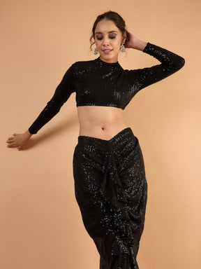 Black sequence Crop Top With Front Frill Skirt -Shae by SASSAFRAS