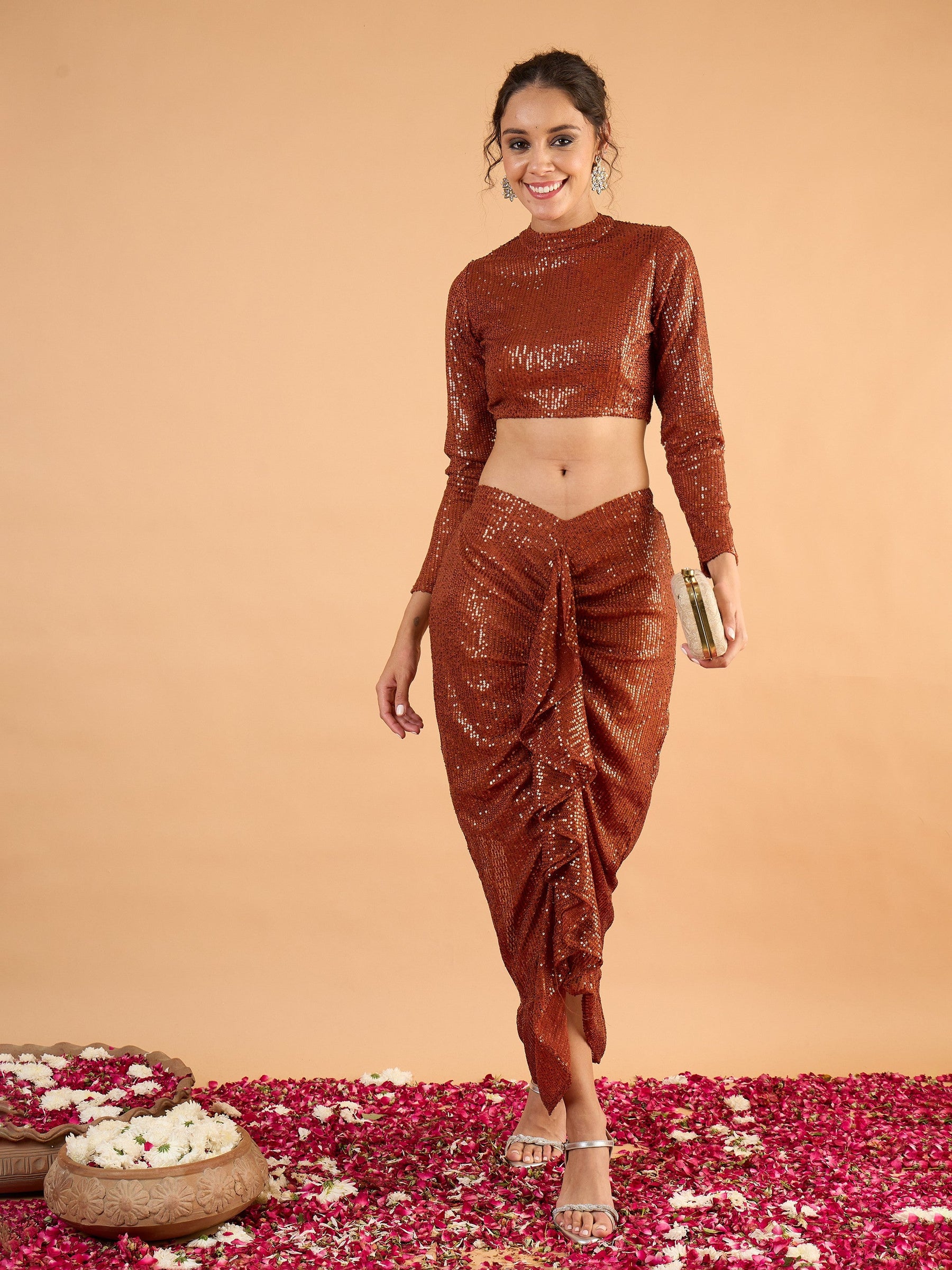 Rust sequence Crop Top With Front Frill Skirt -Shae by SASSAFRAS