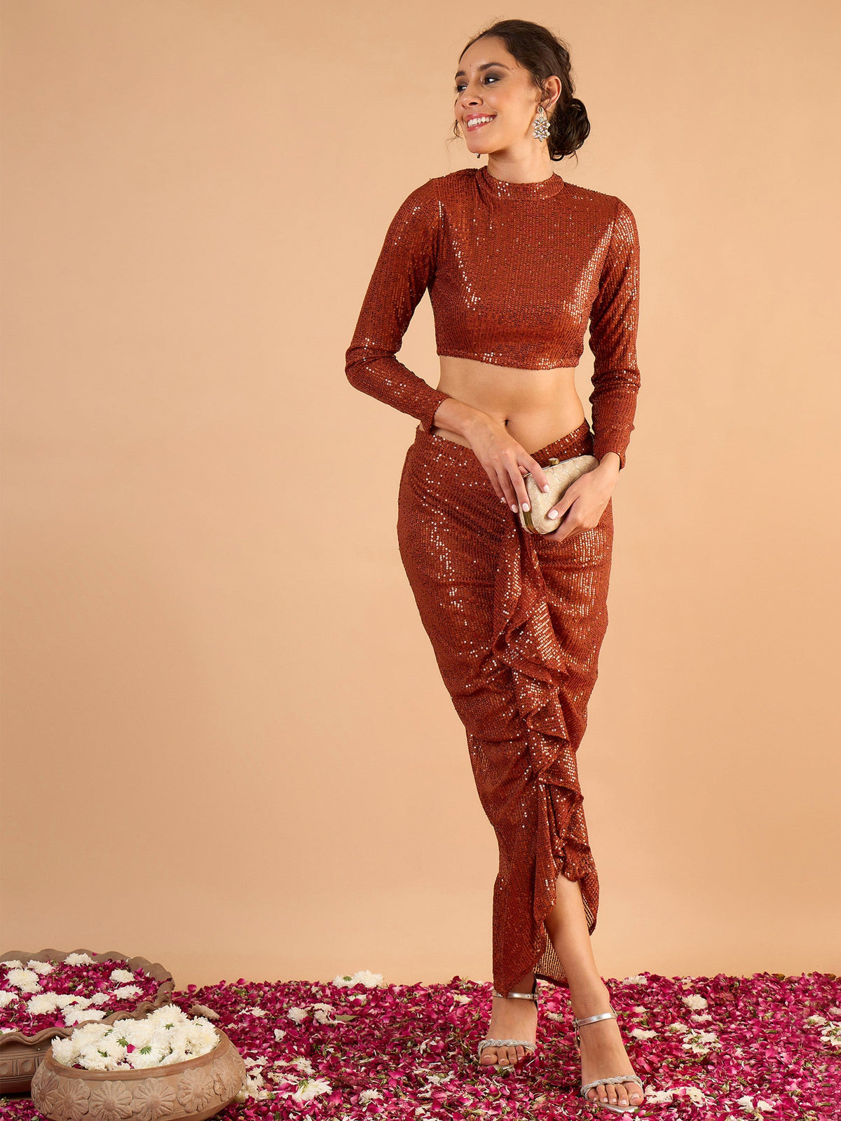Rust sequence Crop Top With Front Frill Skirt -Shae by SASSAFRAS