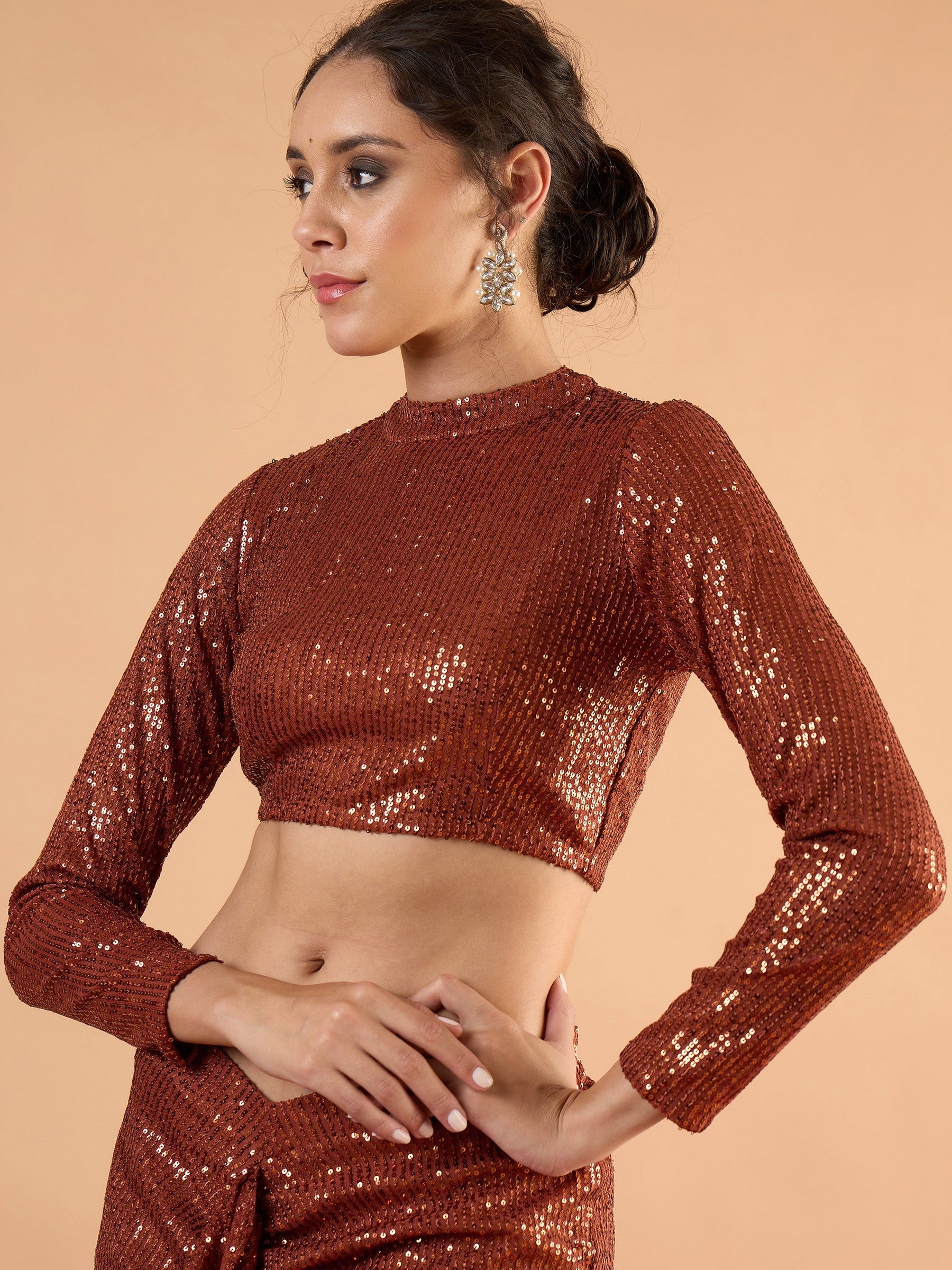Rust sequence Crop Top With Front Frill Skirt -Shae by SASSAFRAS