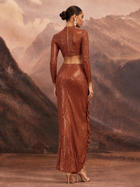 Rust sequence Crop Top With Front Frill Skirt -Shae by SASSAFRAS