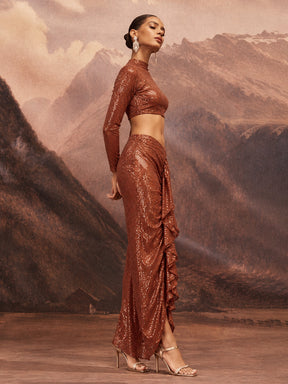 Rust sequence Crop Top With Front Frill Skirt -Shae by SASSAFRAS