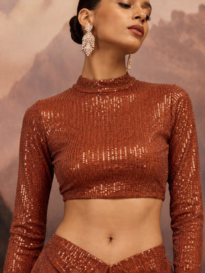 Rust sequence Crop Top With Front Frill Skirt -Shae by SASSAFRAS