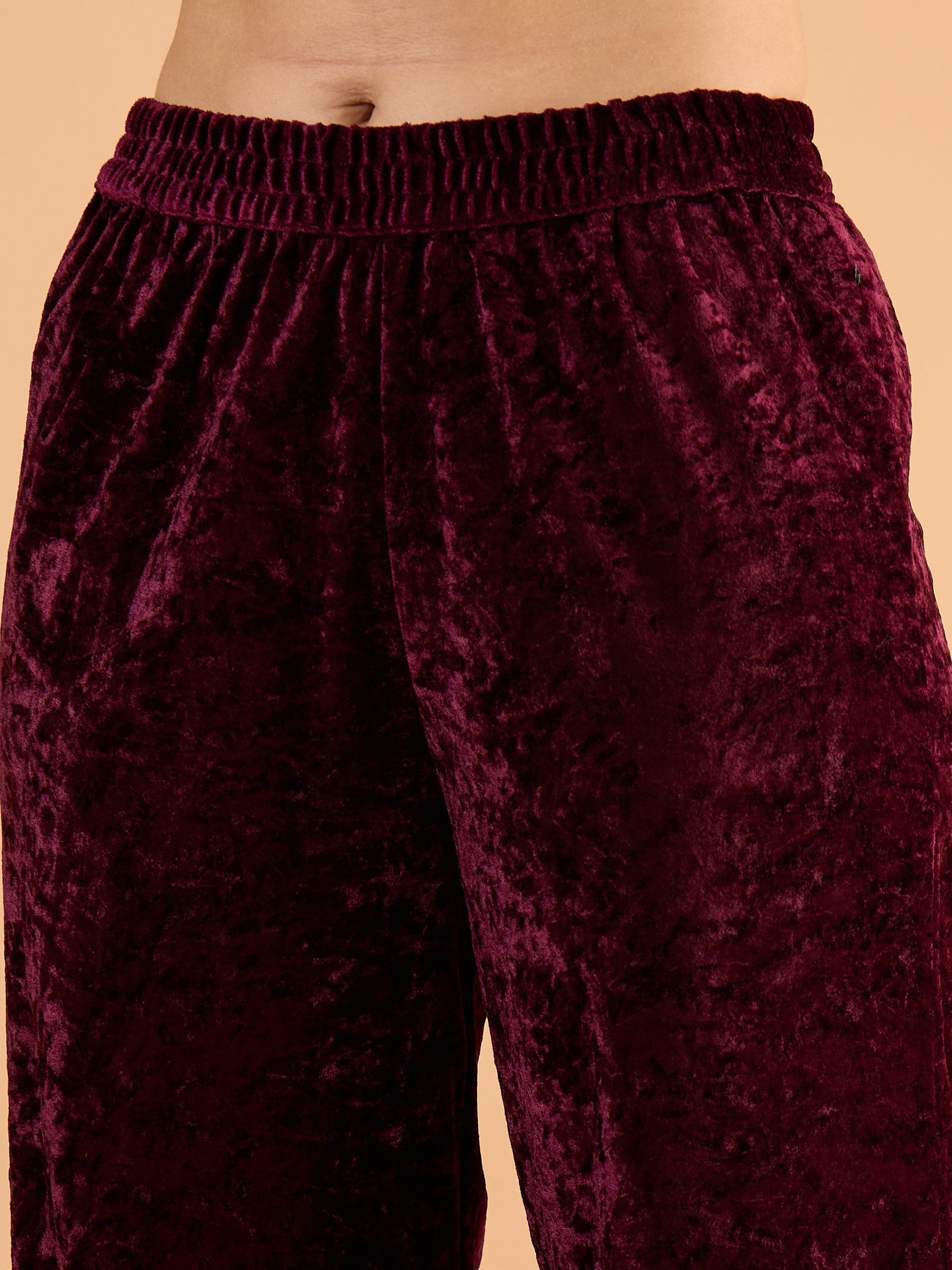 Purple Velvet Embroidered Short Kurta With Straight Pants-Shae by SASSAFRAS