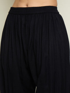 Black Woollen Embroidered Sweetheart Short Kurta With Farshi Salwar-Shae By SASSAFRAS