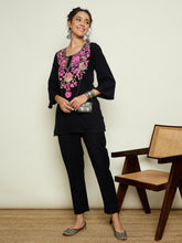 Black Woollen Embroidered Round Neck Short Kurta With Pencil Pants -Shae By SASSAFRAS